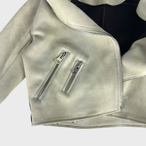 Zara Basic Beige Faux Suede Moto Jacket - Picture 4 of 9